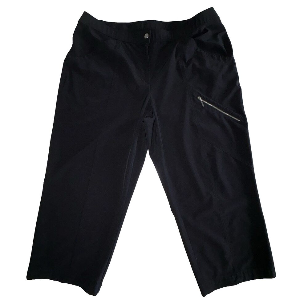 Chico's Weekends Black Cropped Pants Size 14 Lightweight Stretch Knit Zip Pocket